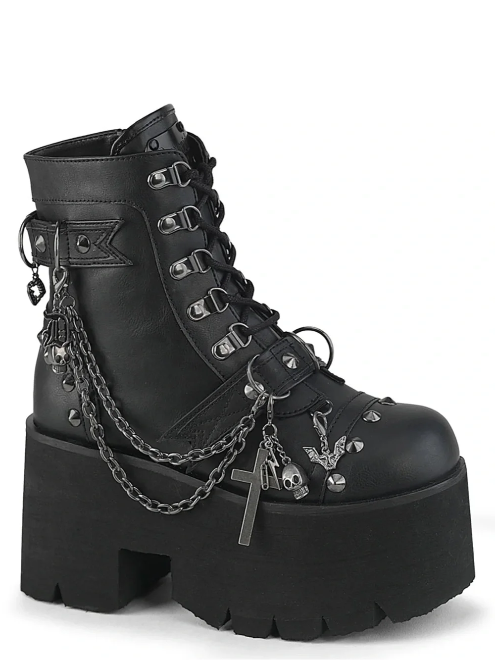 Demonia for Dolls Kill Goth/ Punk Ashes -52 Black Platform Lace-Up Ankle Boots